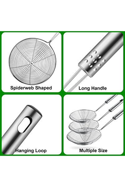 Generic Spider Strainer Set of 3 Stainless Steel Asian Skimmers with Handles – 30.5/32/35 cm, Silver