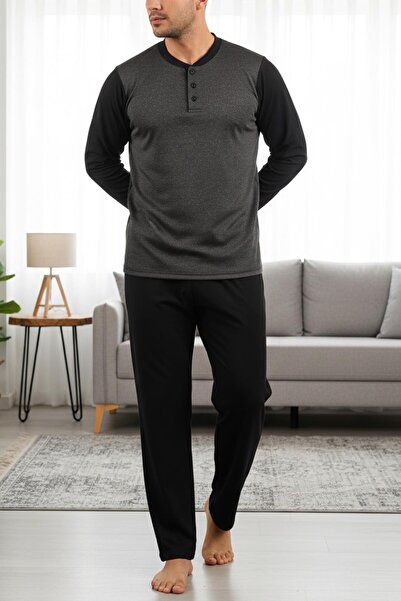 Jiber Ανδρικό σετ πιτζάμες με κουμπιά καπνιστό 15315
