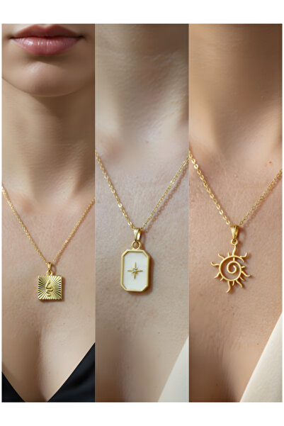 TURBİJ Üçlü Kombin Altın Kaplama Kolye Seti
