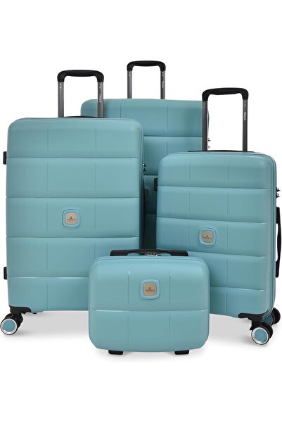 Track 4-Piece 360° Spinner Luggage Set, PP Hard Case (Macaron Blue)