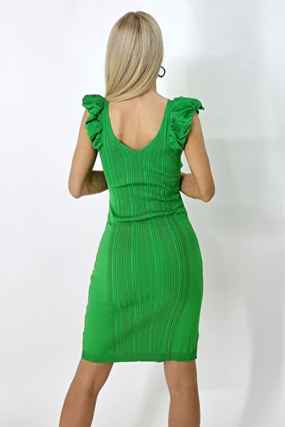 FashionForYou Irish bodycon dress, with ruffles and striped look, Green