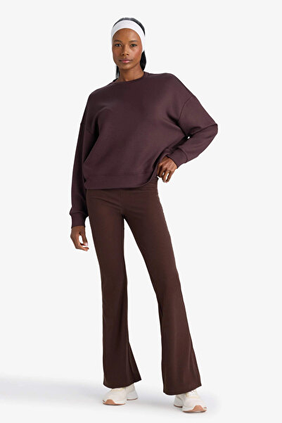 DeFacto E8954Axbn340 Brown Defactofit Oversized Wide Fit Crew Neck Modal Sports Sweatshirt