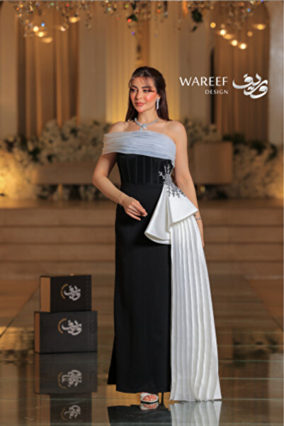 WAREEF FASHION فستان سهره ون شولدر ضيق مع ذيل جانبي