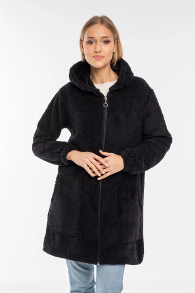 KSV Collection Women's Black Zippered Plush Wellsoft Cardigan