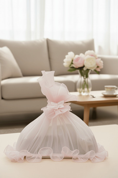 BYC Home & Design Piliseli Tül Bohça – Gümüş Brodeli, Gelin ve Damat Çeyizlik Süs Bohçası