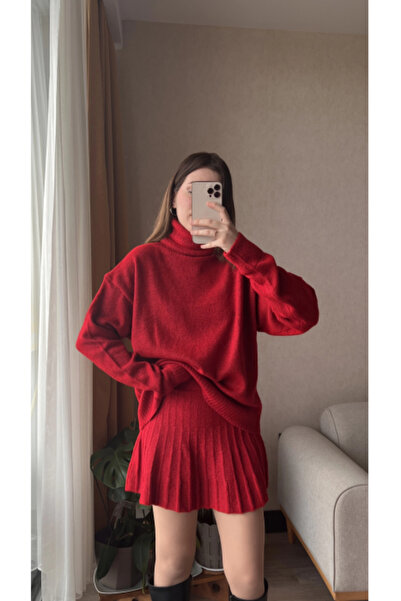 H&E LUXURY DESIGN Women's Turtleneck Soft Textured Skirt Bottom Top Knitwear Set