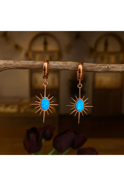 Soleildor 925 ayar Orijinal Gümüş Opal Taşlı Kuzey Yıldızlı Gümüş Küpe