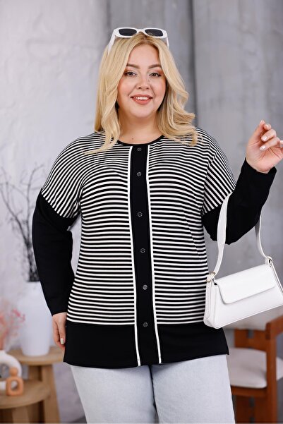 Siyezen Plus Size Striped Button down Blouse