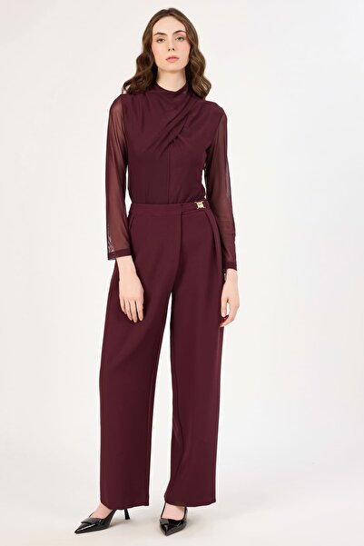 FEVER Toka detaylı likralı geniş paça pantolon