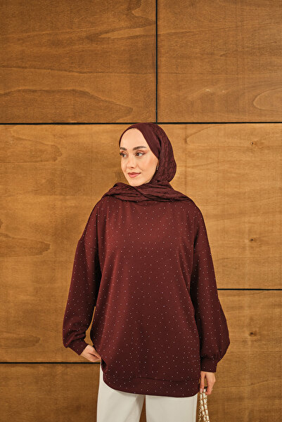 LOCCO Women's Stone Detail Tunic Burgundy