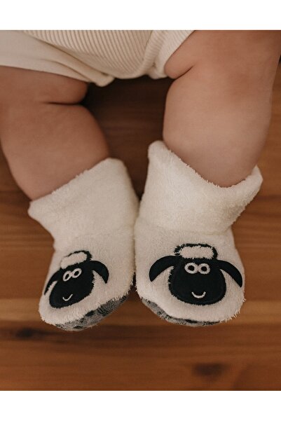 Kiçi Lamb Patterned Plush Baby Slippers with Non-Slip Bottom and Soft Soles