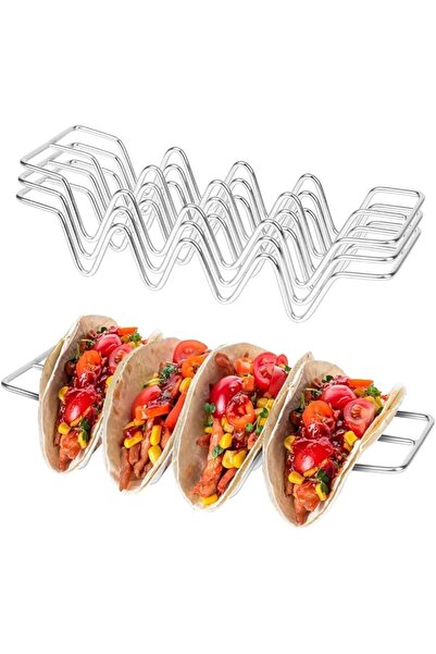 Generic Exivor Stainless Steel Taco Holders Set of 3 — Holds 4 Tacos Each, Oven/Dishwasher/Grill Safe