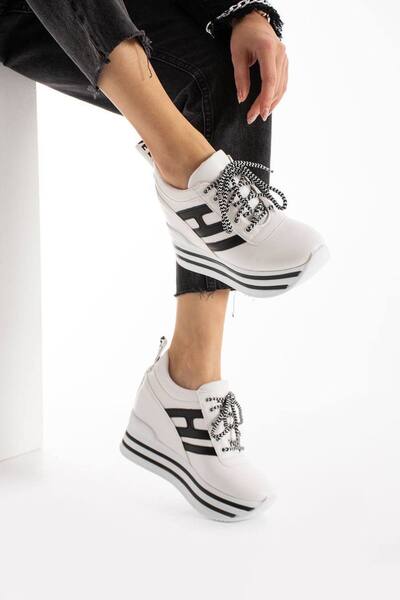 Lady λευκά γυναικεία αθλητικά παπούτσια με σφήνα τακούνια