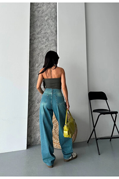 Işıltı kidss Pantaloni baggy stone enzyme pentru spălarea bărbiei, pantaloni de blugi, nuanță verde d2007