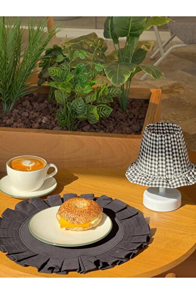 Maison Avf Siyah Pötikare Desen Kumaş Beyaz Ayaklı Kablosuz Pilli Gece Masa L...