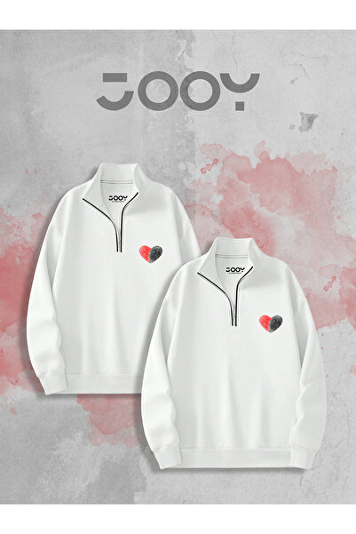 Jooy Parmak İzi Kalp Baskılı Yarım Fermuarlı Sweatshirt Sevgili Çift Kombini ...