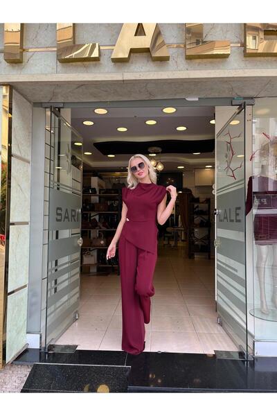 EXPLOSION Asymmetrical Draped Blouse Pants Set