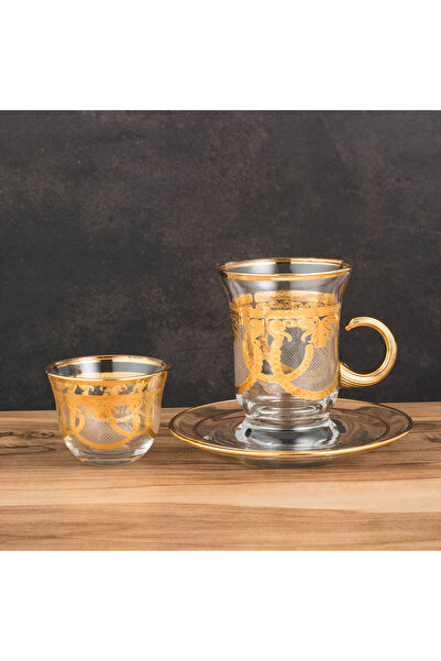 Dania طقم شاي فاخر مكون من 18 قطعة مصنوع من زجاج عالي الجودة مع زخارف ذهبية ل...