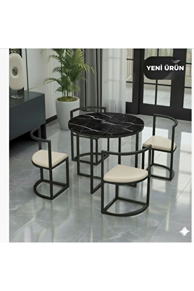 EDMONDA EV AKSESUAR EYLÜL METAL YUVARLAK YEMEK MASASI TAKIMI 4 KİŞİLİK BALKON...