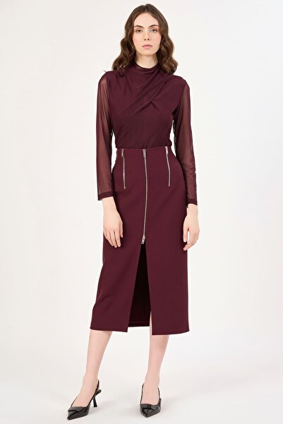 FEVER Yırtmaç ve fermuar detaylı likralı etek