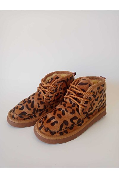 FURIA SHOES BAĞCIKLI LEOPAR TÜYLÜ KADIN BOT