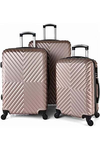 New Travel 3-Piece Durable Hardside Luggage Set, 69/59/49 cm, Rose Gold