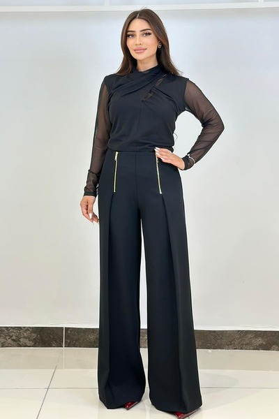 FEVER Fermuar detaylı pileli geniş paça pantolon