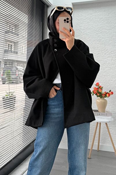 MELEK ARAZ Palton Poncho Premium supradimensionat - Negru