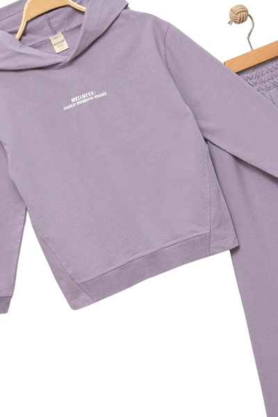 Divonette Σετ αθλητικής φόρμας για κορίτσια 100% βαμβακερό με κουκούλα φαρδύ πόδι λιλά