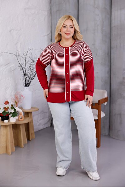 Siyezen Plus Size Striped Button down Blouse