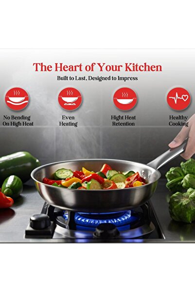 Vinod Platinum Triply Stainless Steel Cookware Set - 4 pcs (Kadai 24cm, Frypan 24cm, Saucepan 16cm)