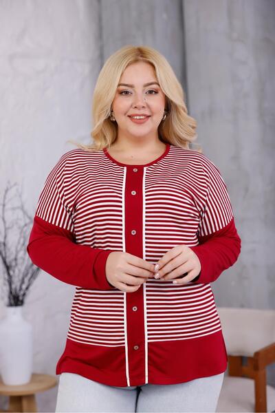 Siyezen Plus Size Striped Button down Blouse