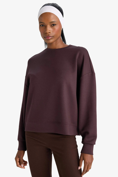 DeFacto E8954Axbn340 Brown Defactofit Oversized Wide Fit Crew Neck Modal Sports Sweatshirt