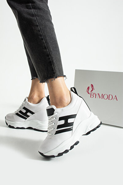 Bymoda New Season White Black Hidden Wedge Heel Sneakers Heel Height Total 10 cm