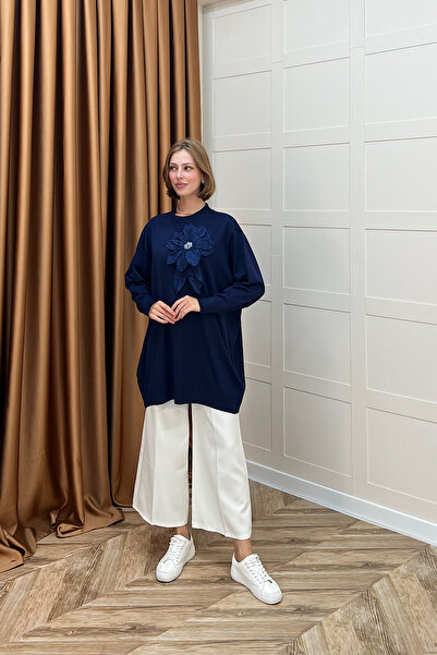 Stilife Мерсеризована квіткова трикотажна туніка, темно-синя