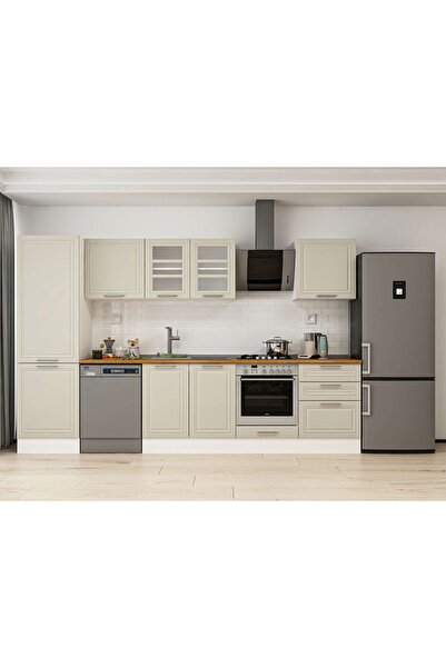 Alvinka 320X210 Cm Klasik Mebran Mutfak Dolabı Beyaz Beyaz Mb-E80B60S60-3 Meb...