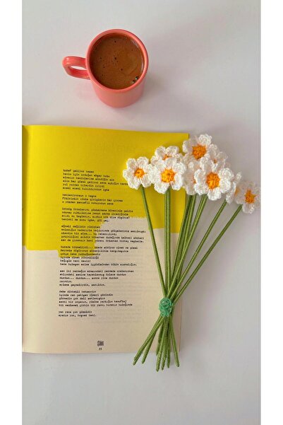 HENERA El Örgüsü 10'lu Beyaz Papatya Dalı / Sevgililer Günü / Hediyelik /Doğum Günü/Öğretmenler Günü/Çiçek