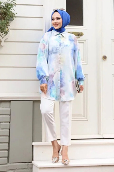 Tesettür Diyarı قميص نسائي من قماش جيسيكا ديجيتال مطبوع محتشم