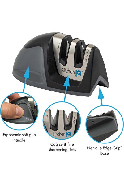 KitchenIQ EdgeGrip 2-Stage Manual Knife Sharpener, Black, Model 50009