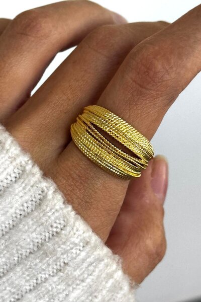 TAKIŞTIR خاتم فولاذي قابل للتعديل باللون الذهبي