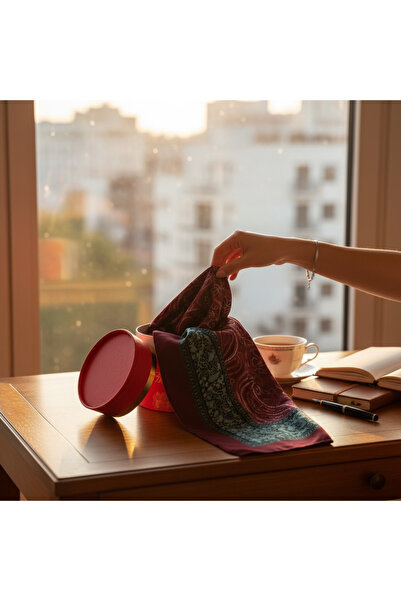Işıldayan Kutular Colorful Patterned Shawl Burgundy Color - Comes with Gift Box