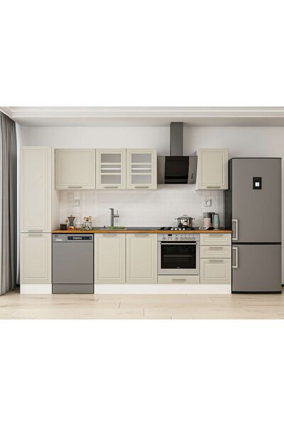 Alvinka 300X210 Cm Klasik Mebran Mutfak Dolabı Beyaz Beyaz Mb-E90B45S45-3 Meb...
