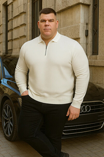 Maccali Ανδρικό φούτερ με φερμουάρ σε μεγάλο μέγεθος, βασικό λευκό