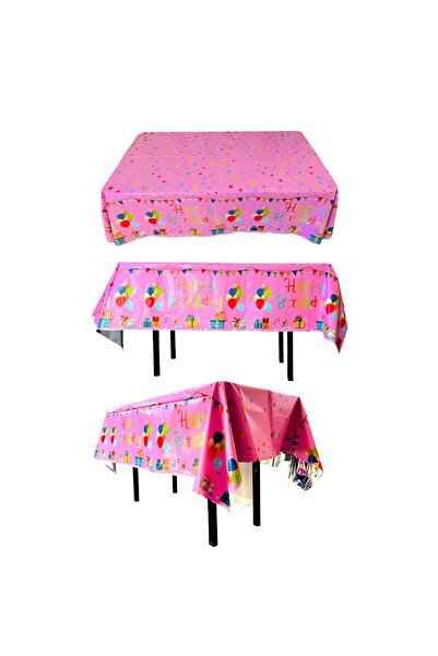 Flippy Tablecloth Flippy, Foil, "Happy Birthday" Print with Balloons, 137 x 274 cm, Pink