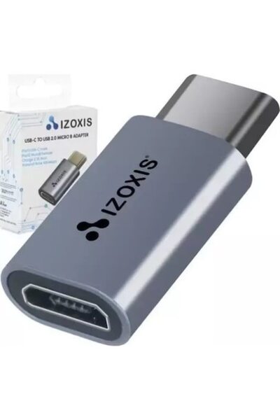 Izoxis Adapter, Aluminum, MicroUSB/USB-C, 480 Mbps, Gray