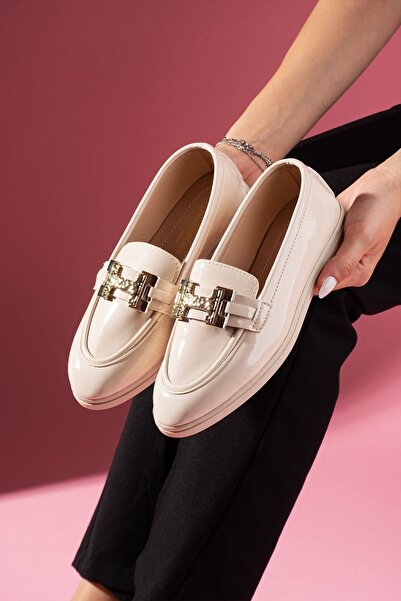 FUGA MODA Herkon Beige Patent Leather Buckle Loafer Ballet Casual Shoes