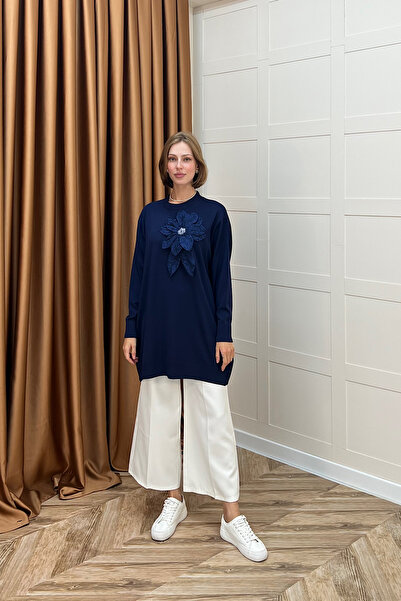 Stilife Мерсеризована квіткова трикотажна туніка, темно-синя