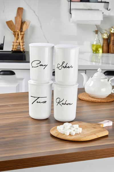 MODA OZY 4'lü Akrilik Vakum Kapaklı Transfer Etiketli Akrilik (PLASTİK)Çay/Şe...