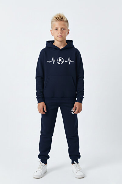 FYK KİDS 3 İplik Ş επένδυση fleece Winter Pulse Football B με τύπωμα Kangaroo Pocket K με κουκούλα Σετ αθλητικής φόρμας για αγόρια