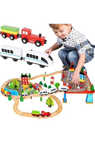Chris Badzi 369 Electric Toy Train for Kids, 88 -Wood Pieces, Magnetic Connections, 3.3m Track -